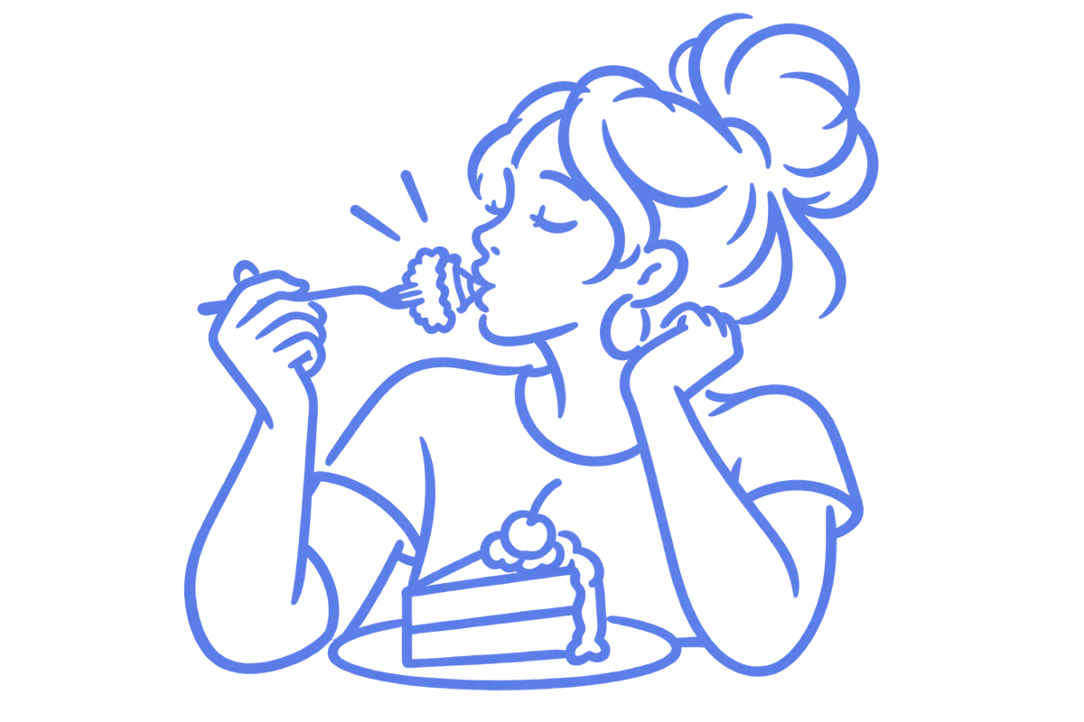 Illustration of someone enjoying a bite of cake